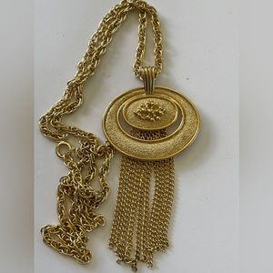 Vintage Gold Tone Tassel Fringe Necklace 60’s